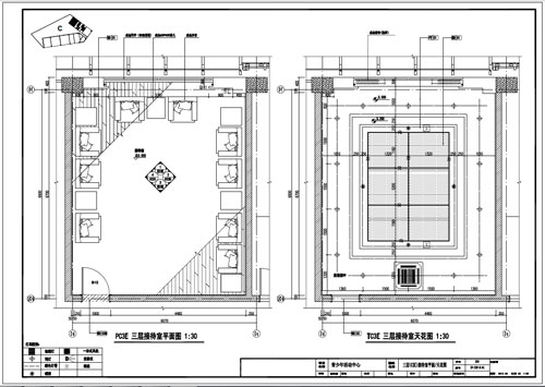 青少年活動(dòng)中心深化設(shè)計(jì)施工圖三層C區(qū)接待室平面/天花圖